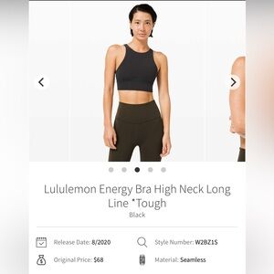 EUC LULULEMON ENERGY BRA SIZE 12, HIGH NECK AND LONG LINE